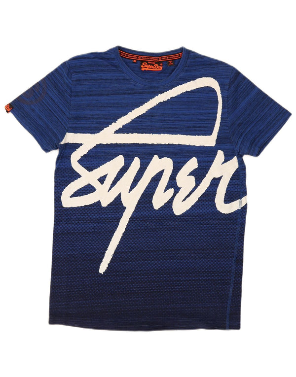 Superdry Mens Regular Graphic T-Shirt Top Medium Blue Striped Cotton