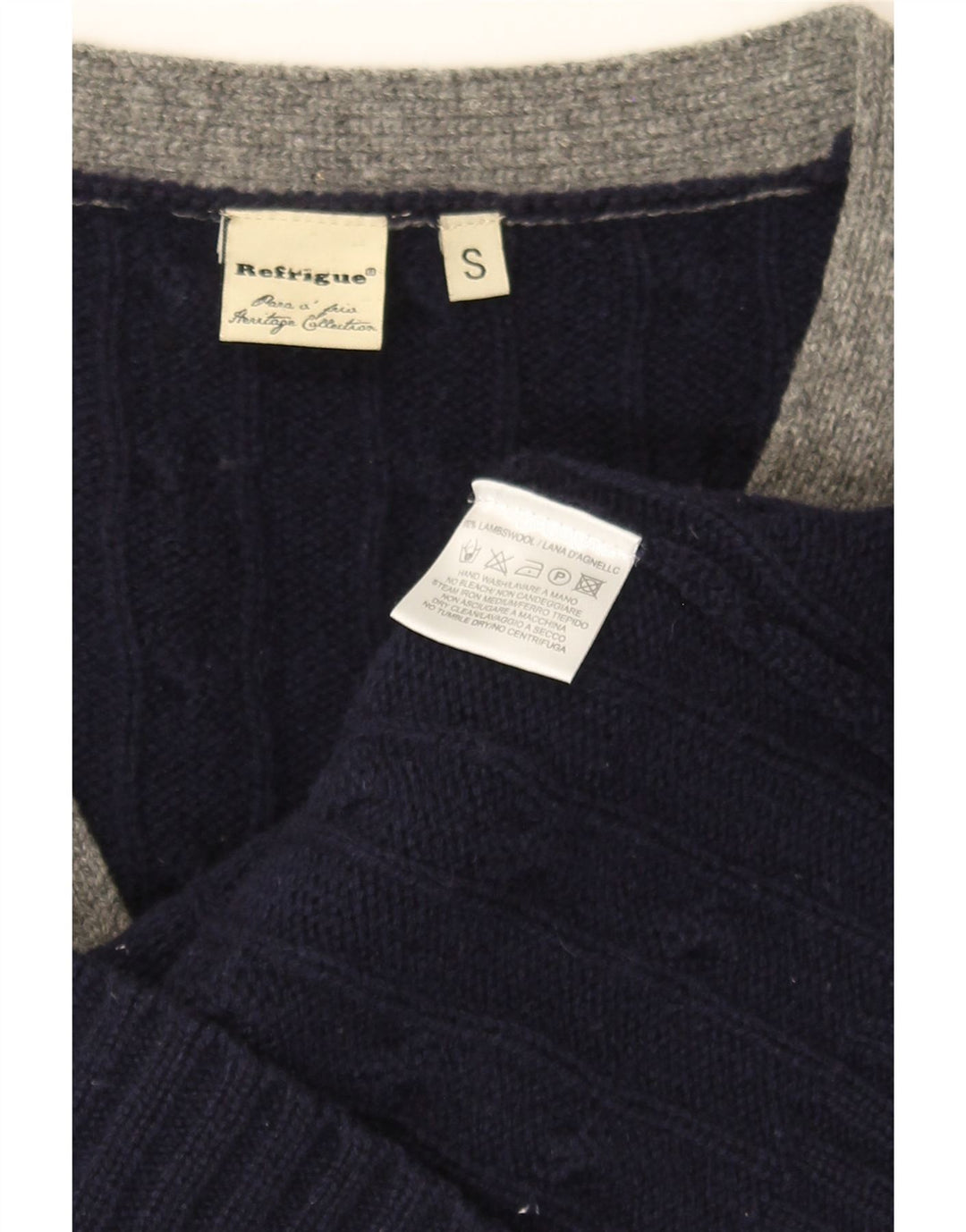Maglione cardigan da uomo REFRIGUE piccolo in lana d'agnello a righe blu navy