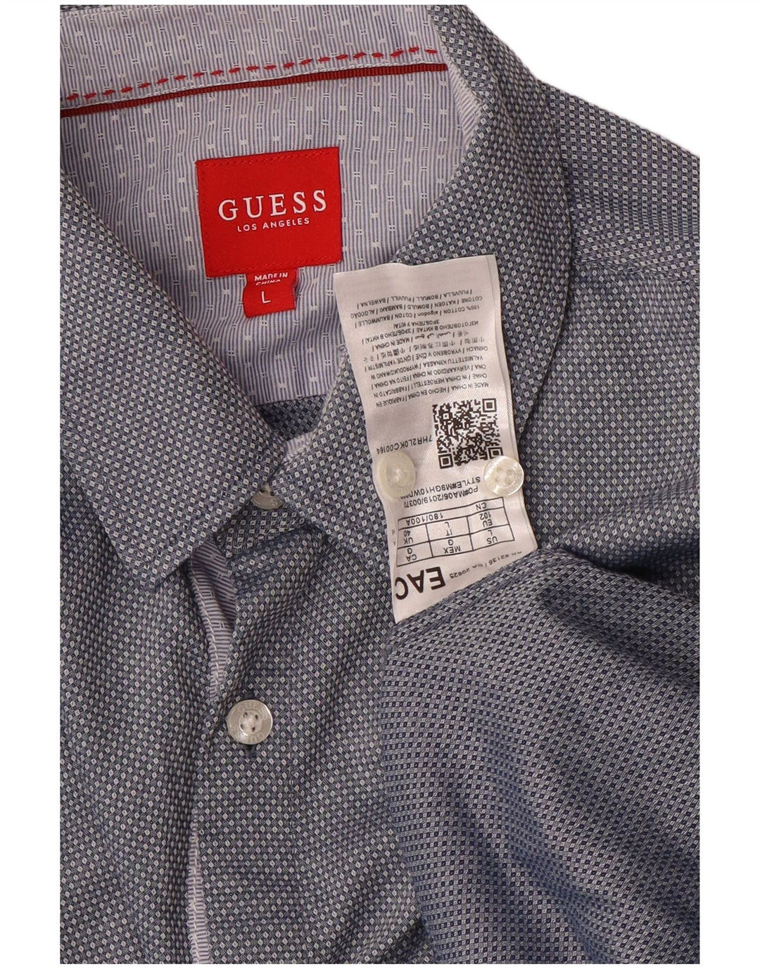Guess Mens Shirt Large Blue Geometric Cotton