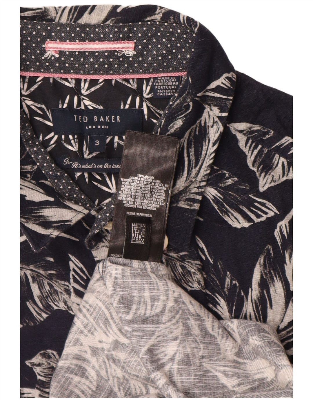Ted Baker Mens Short Sleeve Shirt Size 3 Medium Navy Blue Floral Cotton