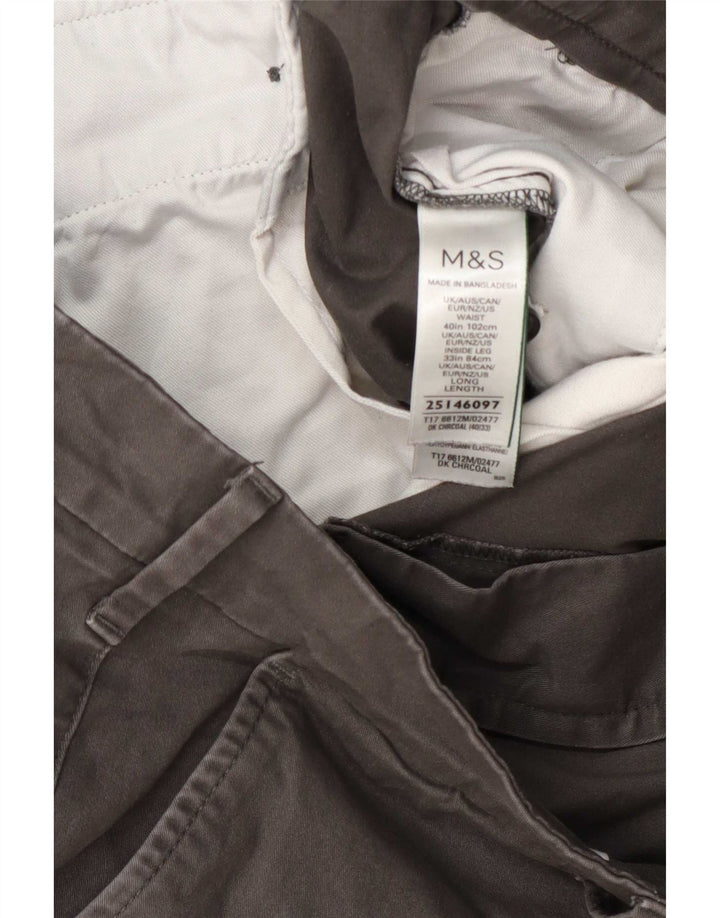 Marks & Spencer Mens Regular Fit Chino Trousers W40 L33 Grey Cotton