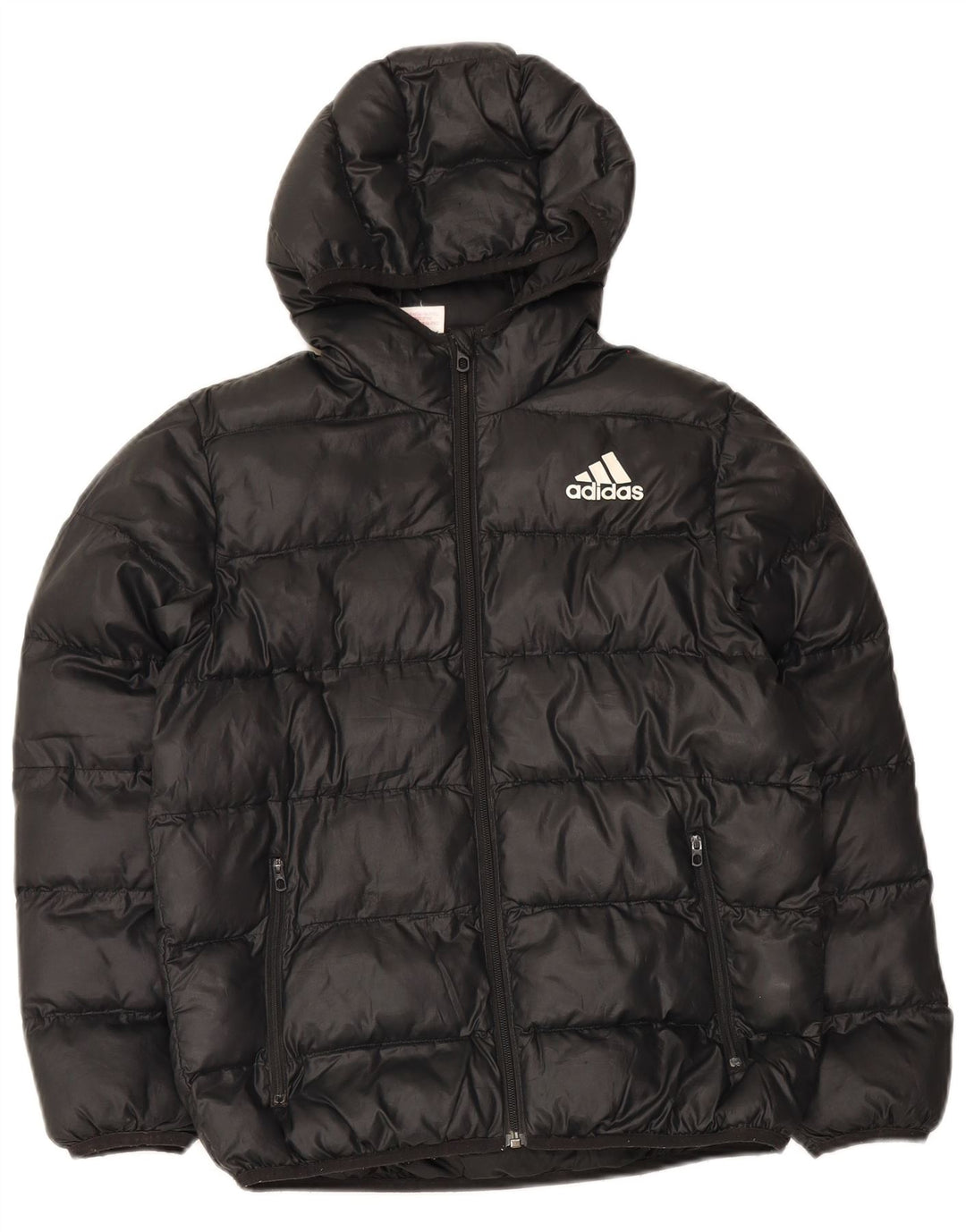 Adidas Boys Hooded Padded Jacket 11-12 Years Black Polyester