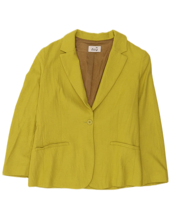 Niu Womens 1 Button Blazer Jacket UK 14 Medium Yellow Polyester