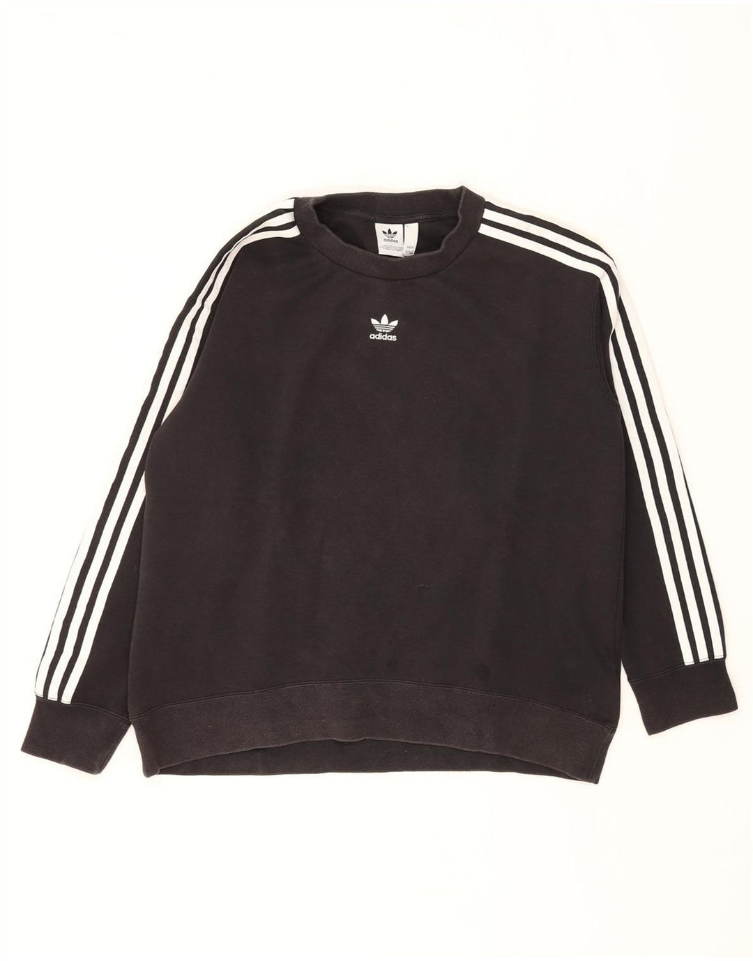 ADIDAS Womens Oversized Sweatshirt Jumper US 8 Medium Black Striped Cotton Vintage Adidas and Second-Hand Adidas from Messina Hembry 