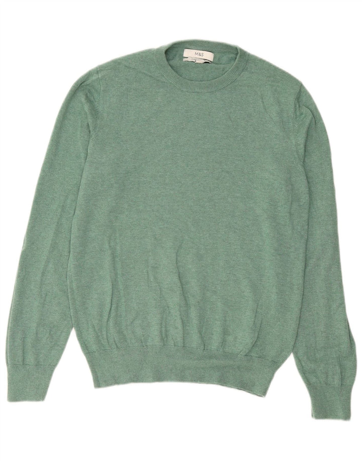 Marks & Spencer Mens Crew Neck Jumper Sweater Medium Green Cotton