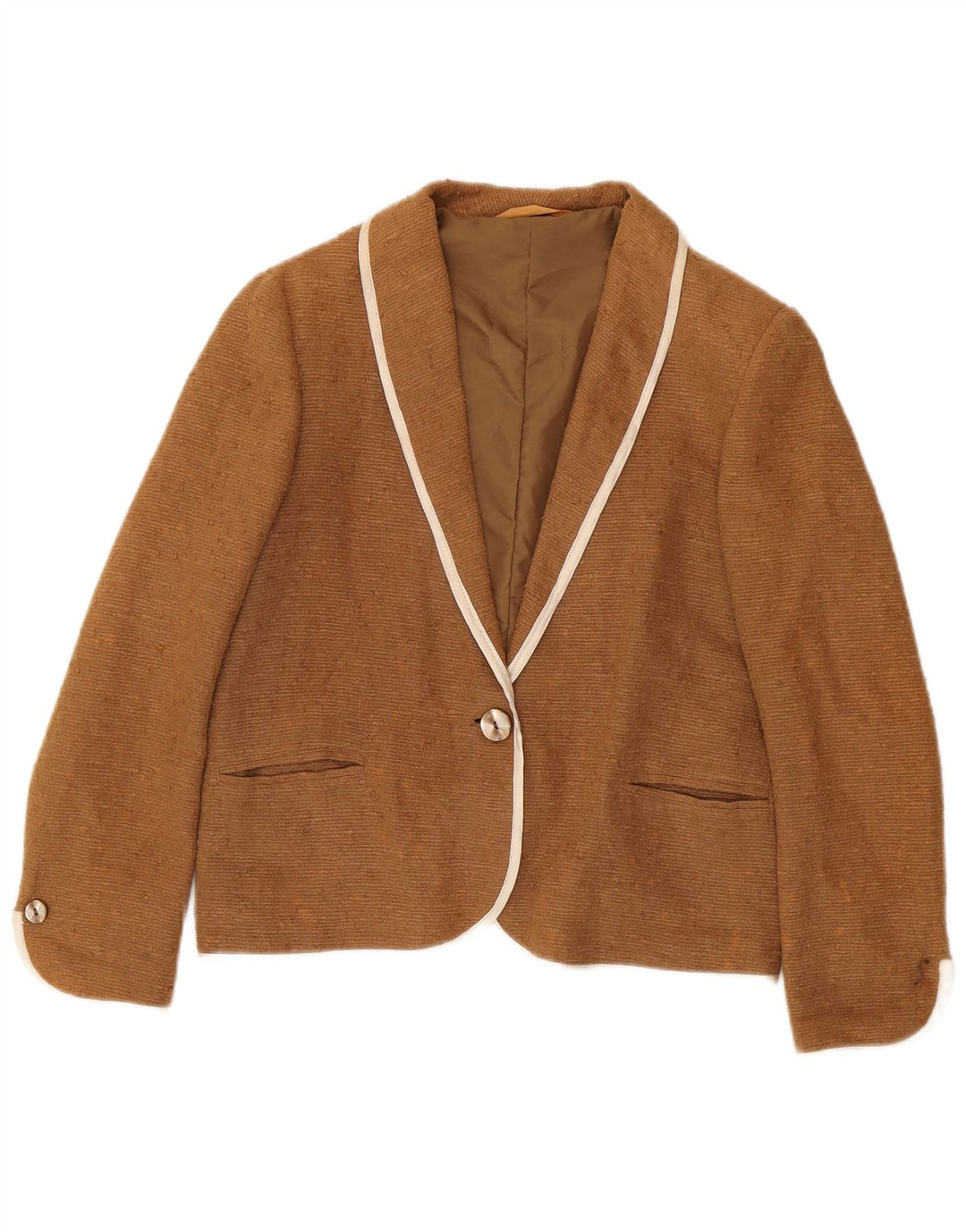 Vintage Womens 1 Button Blazer Jacket UK 14 Medium Brown Ramie