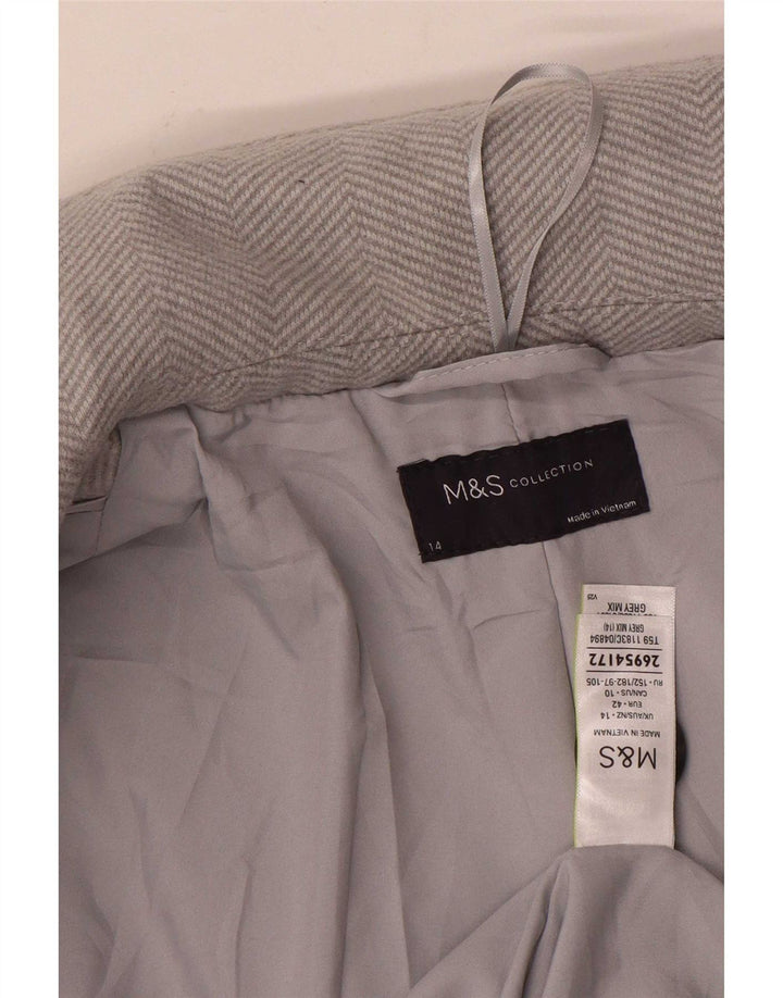 Sobretudo feminino Marks & Spencer Reino Unido 14 grande poliéster espinha de peixe cinza