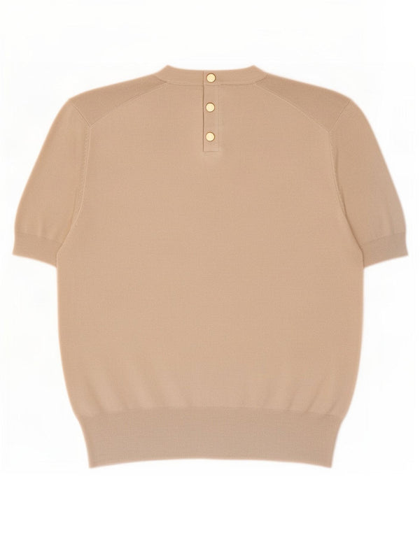 Zara Damen-Pullover mit kurzen Ärmeln und Rundhalsausschnitt, UK 20 2XL, beige Viskose