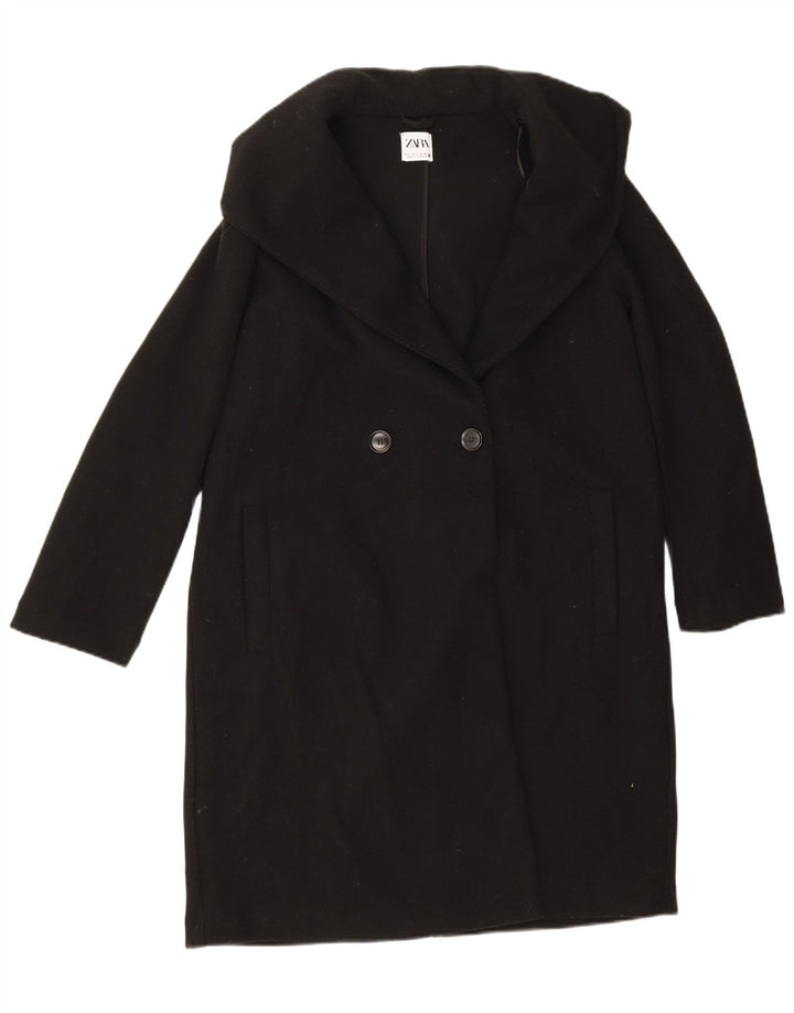 Zara Womens Oversized Double Breasted Coat UK 10 Small Black Polyester