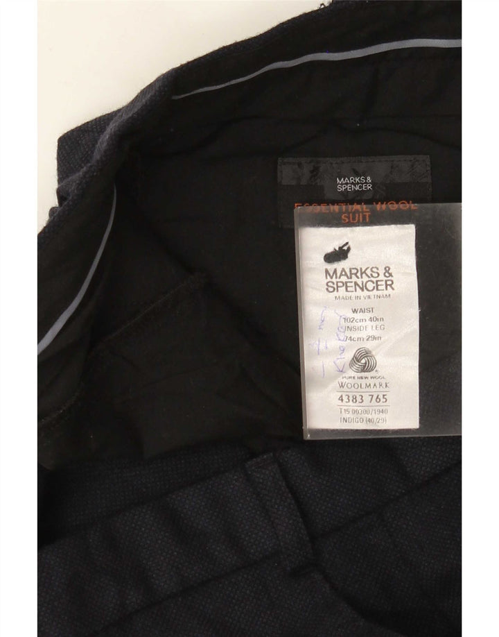 Pantaloni da abito dritti da uomo Marks & Spencer W40 L29 lana blu navy