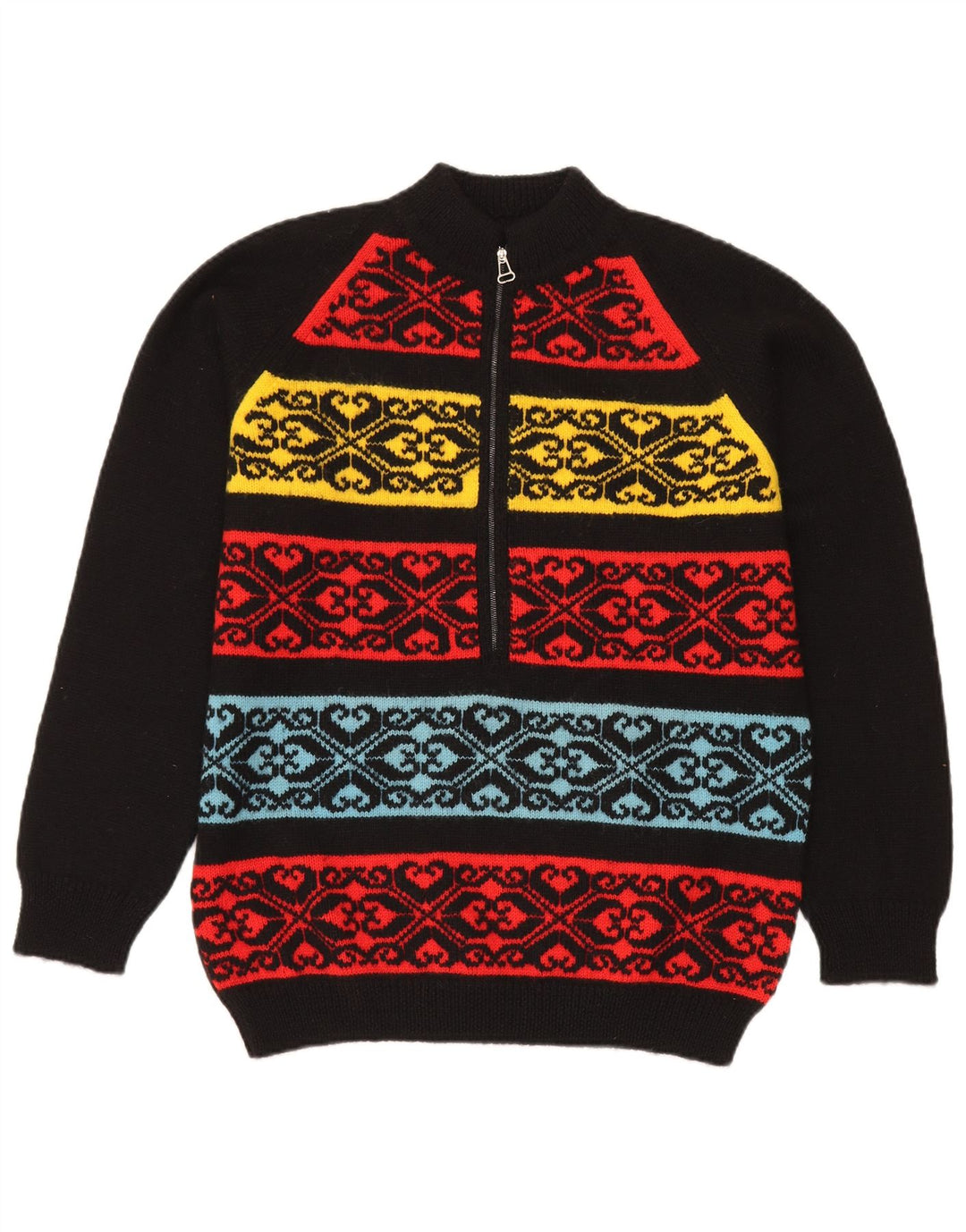 Vintage sweater med lynlås til mænd Medium Black Fair Isle