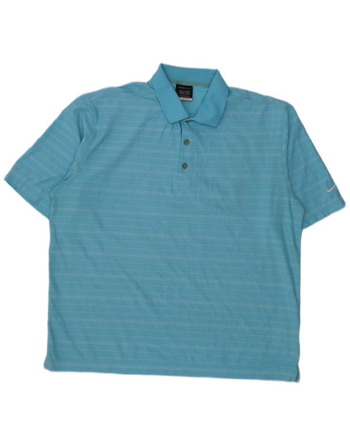 Nike Mens Polo Shirt UK 42/44 Large Blue Striped Polyester