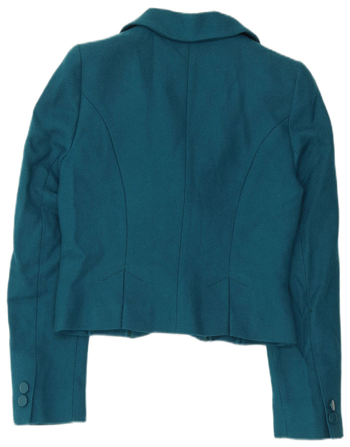 Hobbs Dame Crop 2 Button Blazer Jacket UK 10 Small Blue Wool