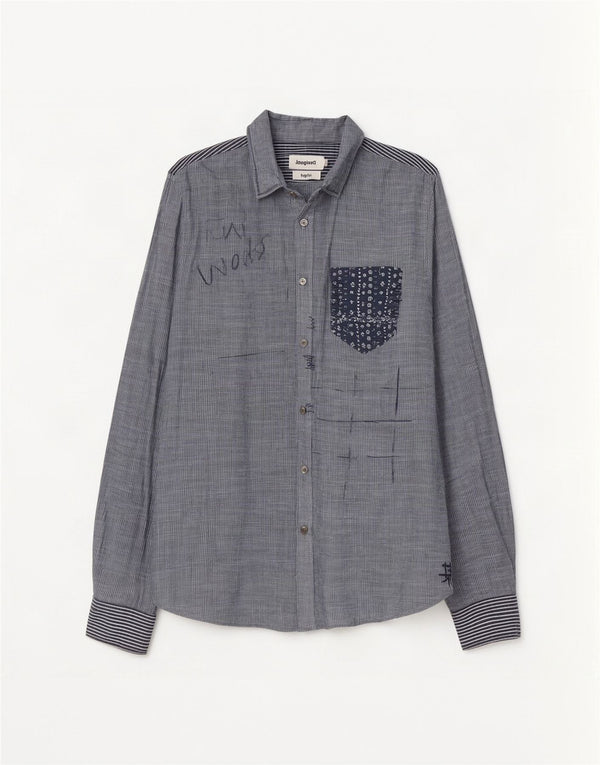 Desigual Camicia grafica da uomo grande gessato blu