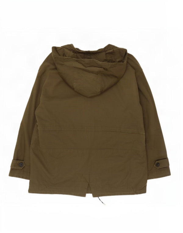 Massimo Dutti Womens Hooded Parka Jacket UK 18 XL Khaki Cotton