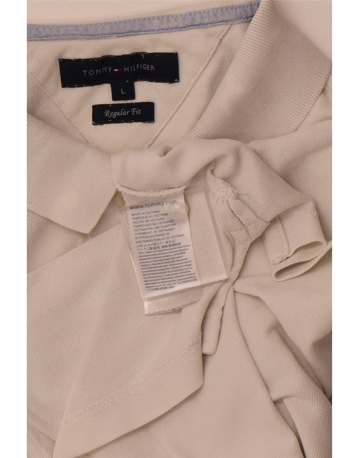TOMMY HILFIGER Mens Regular Fit Polo Shirt Large White Cotton