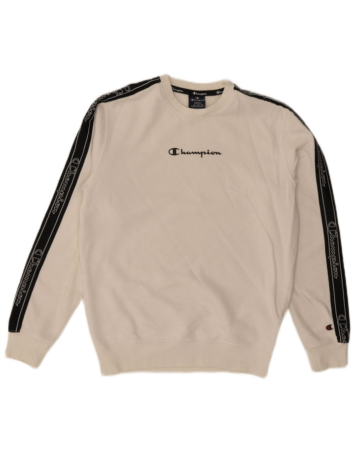 Champion Mens Graphic Sweatshirt Jumper Small White Colourblock Cotton
