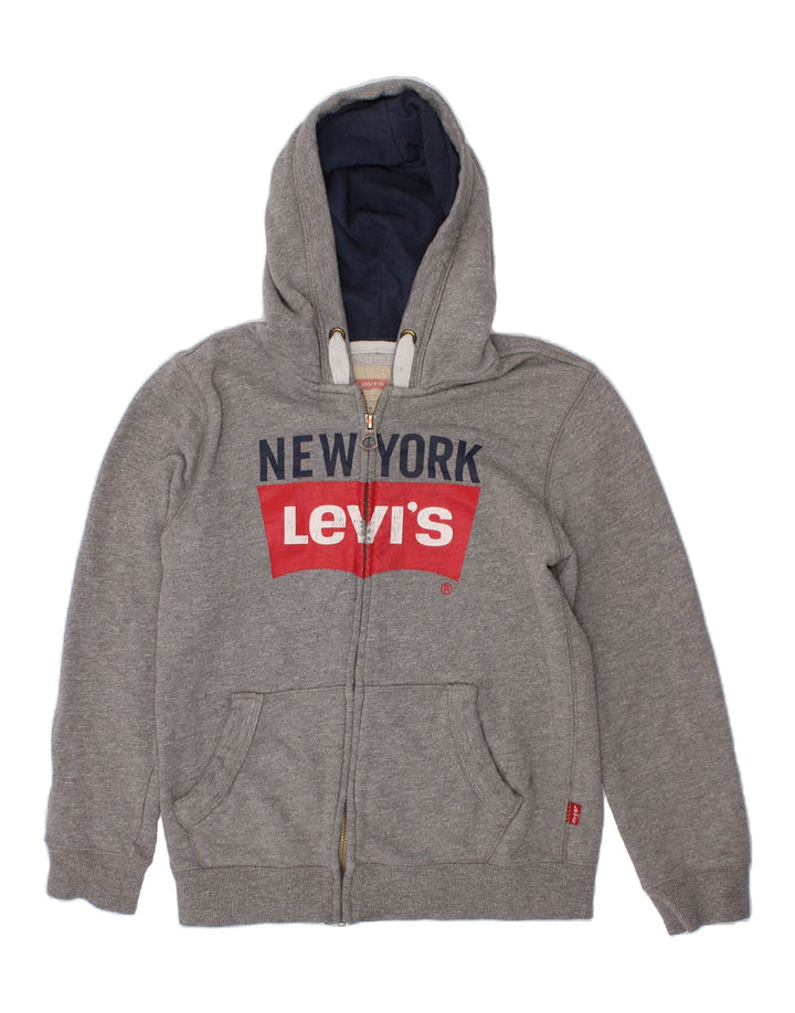 LEVI'S Boys Graphic Zip Hoodie Sweater 9-10 Years Grey Cotton Vintage Levi's and Second-Hand Levi's from Messina Hembry 