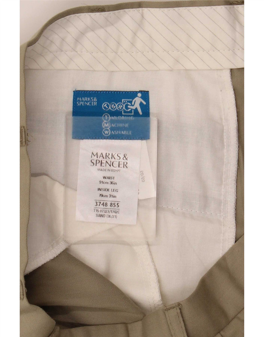 Мужские костюмные брюки Marks & Spencer W36 L31 бежевого цвета из полиэстера