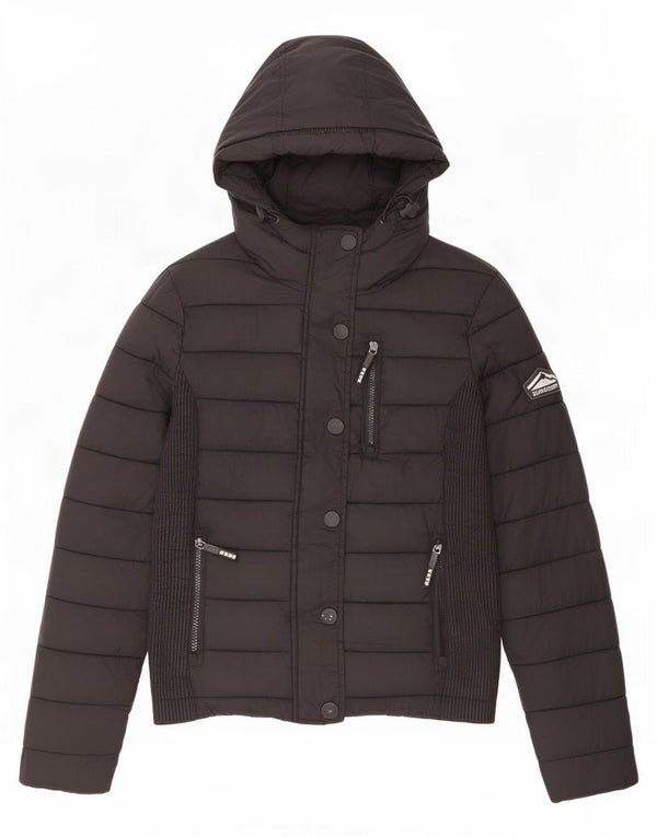 Giacca imbottita con cappuccio da donna Superdry UK 10 Small nylon nero