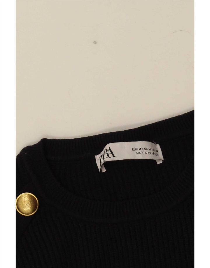 Zara Womens Crew Neck Jumper Sweater UK 12 Medium Navy Blue