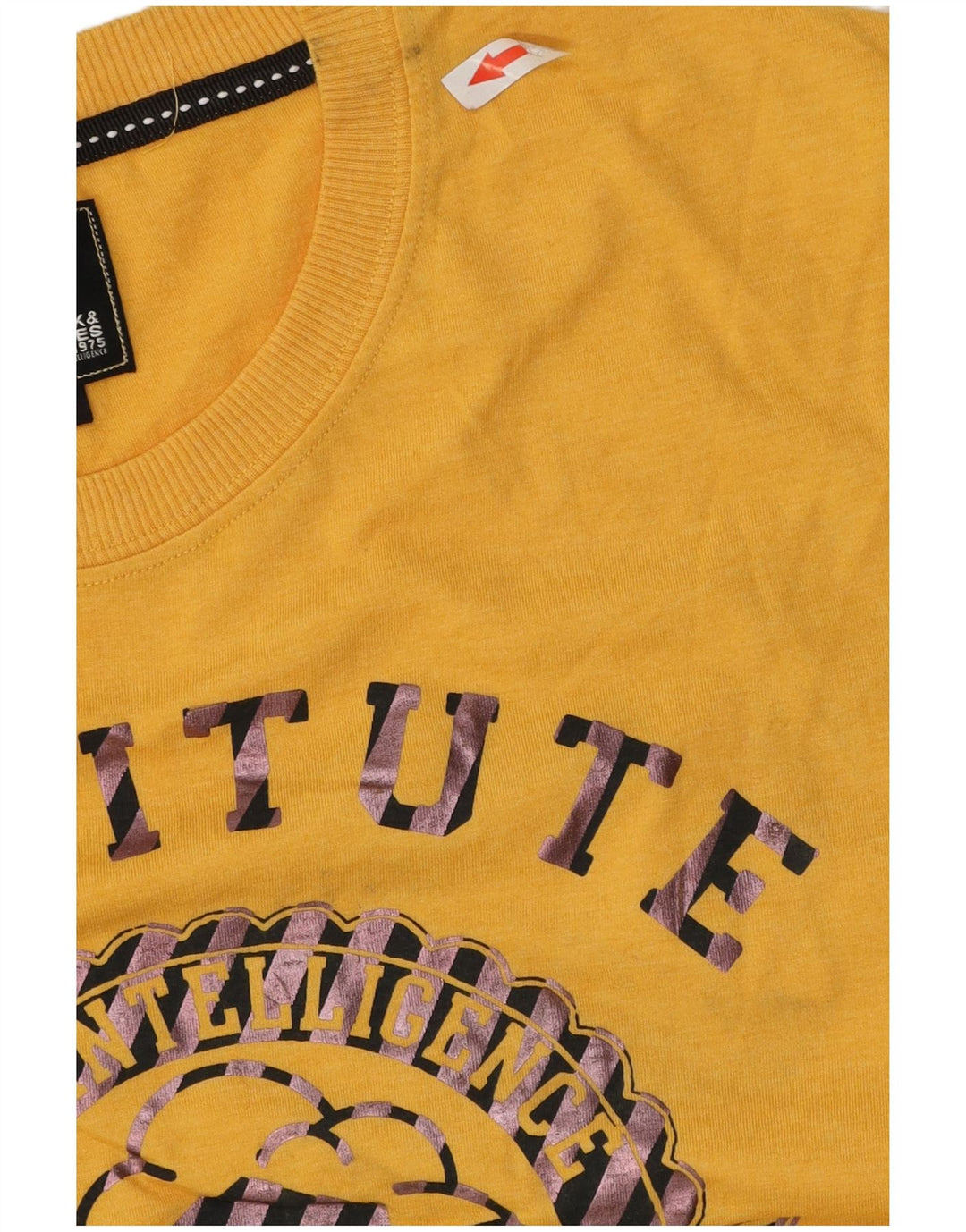 Jack & Jones Mens Graphic Top Long Sleeve Medium Yellow Cotton