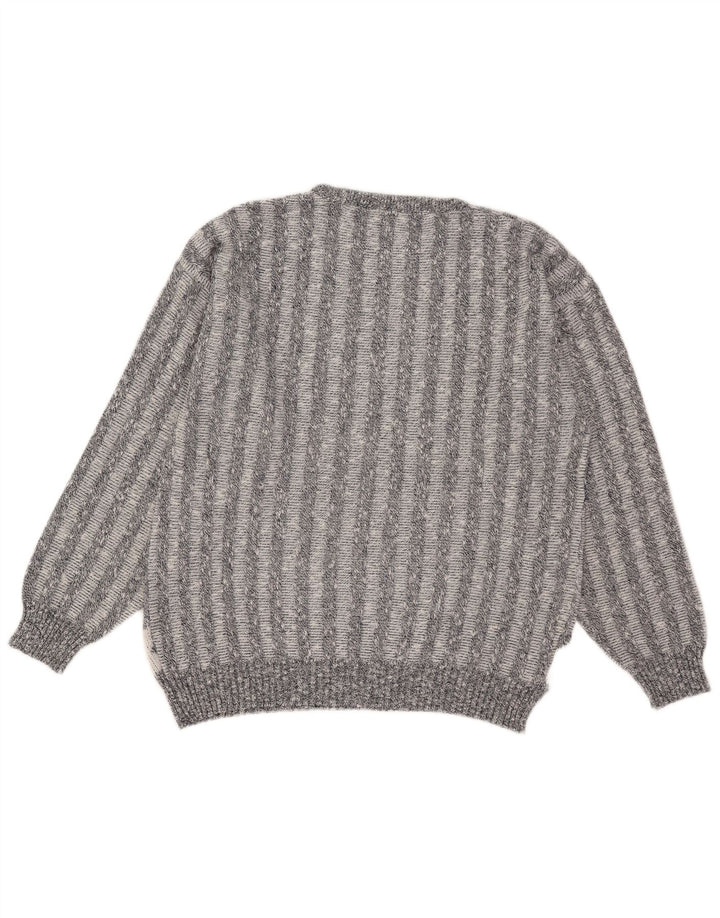 Vintage herre rund hals sweater IT 50 mellemgrå geometrisk akryl