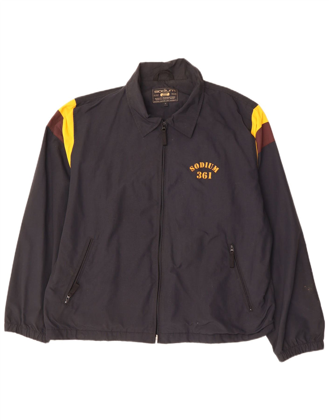 VINTAGE Mens Graphic Tracksuit Top Jacket Large Navy Blue Colourblock