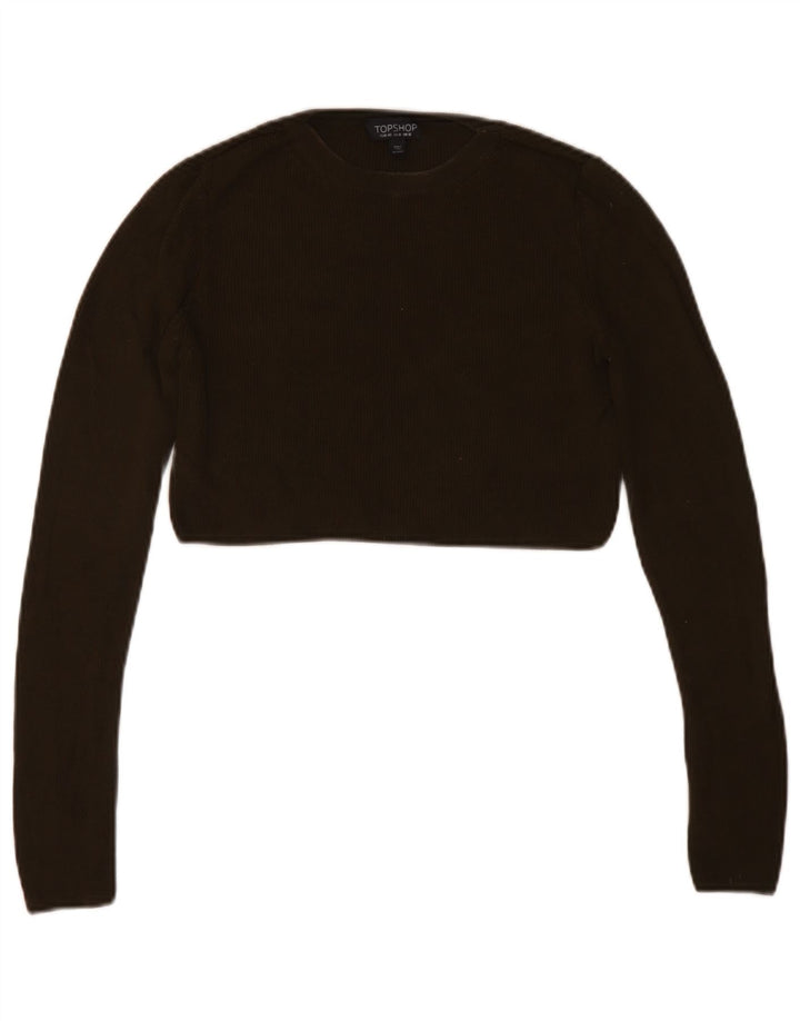 Topshop Womens Crop Top Long Sleeve UK 12 Medium Khaki Viscose