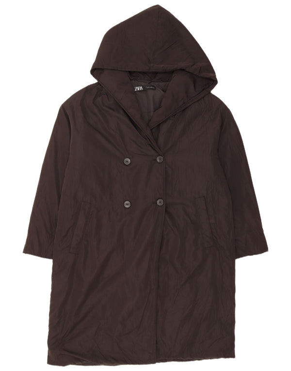 Zara Abrigo de doble botonadura con capucha y ajuste holgado para mujer UK 46 Large Black
