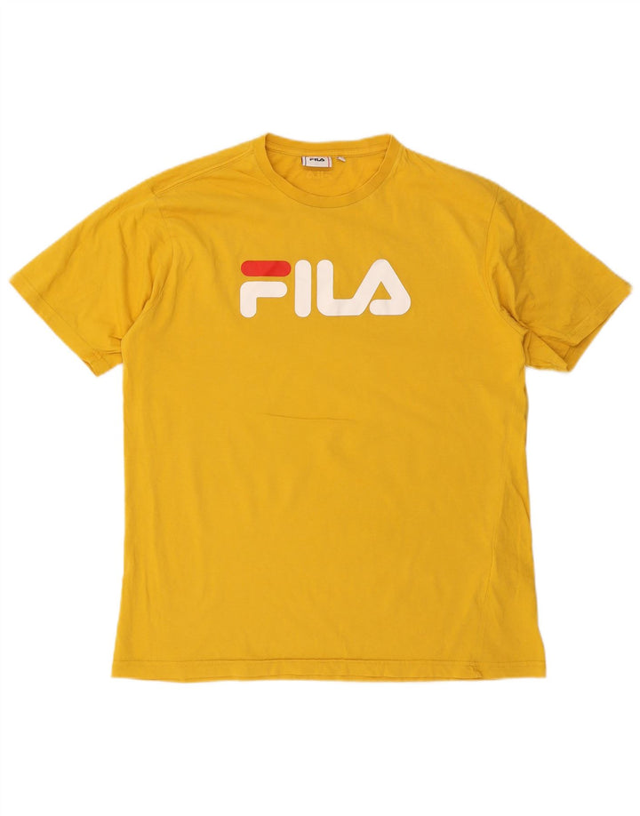 Fila Mens Graphic T-Shirt Top Large Yellow Cotton