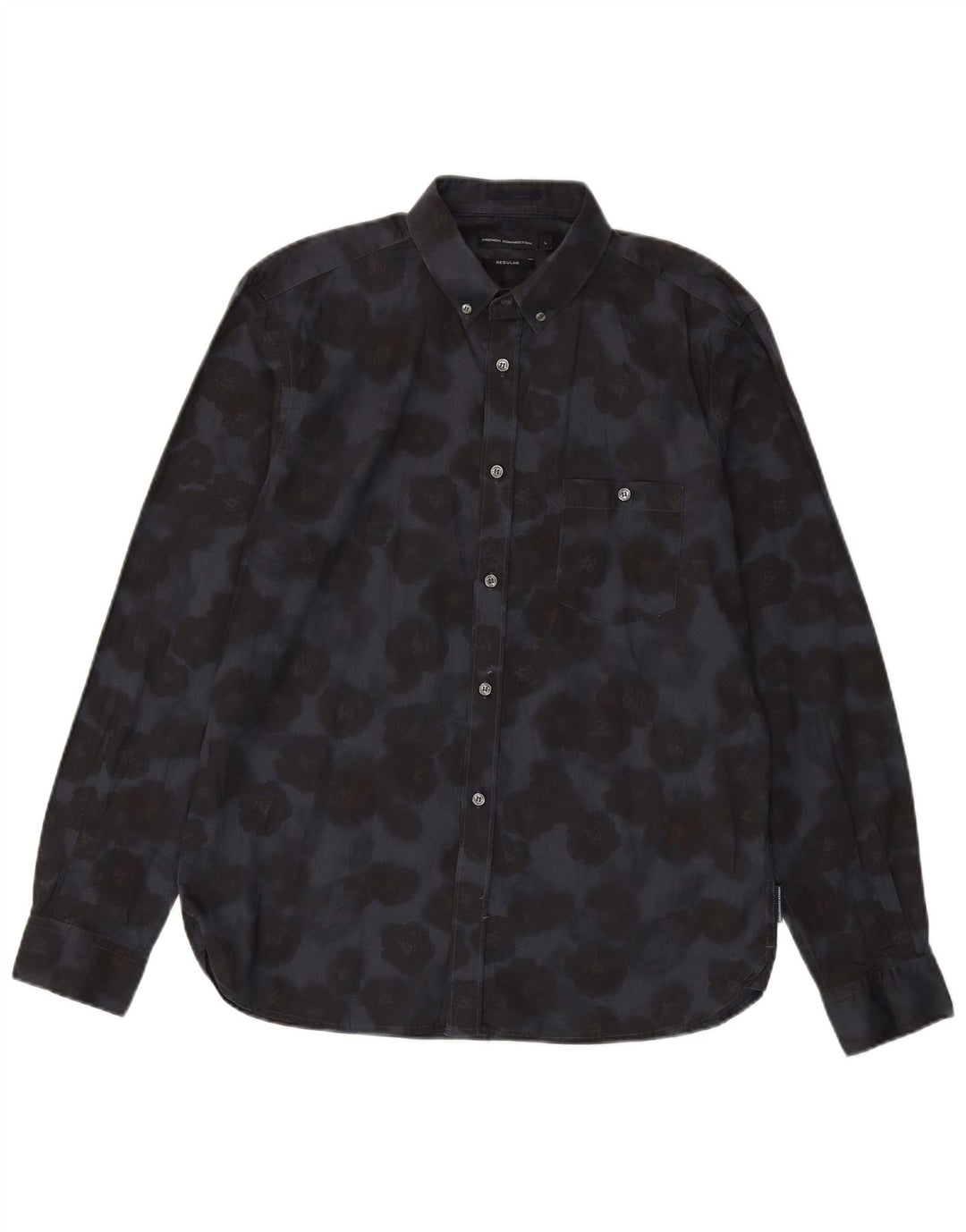 French Connection Mens Regular Fit Shirt Large Navy Blue Floral Cotton