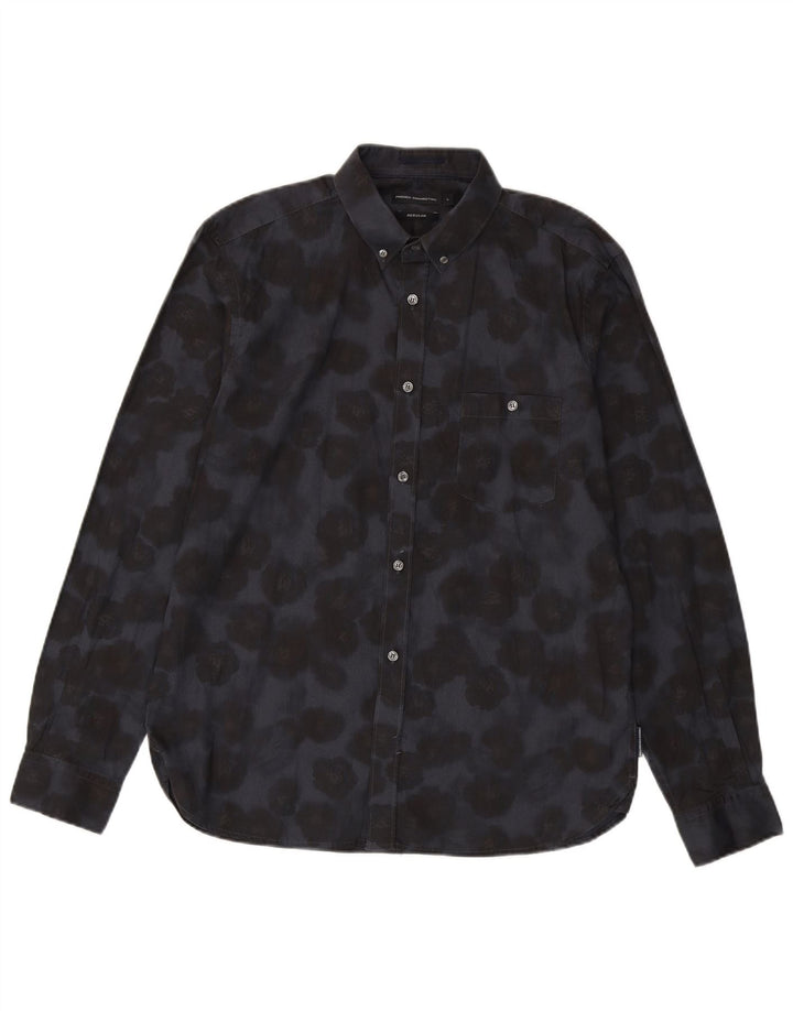 French Connection Mens Regular Fit Shirt Large Navy Blue Floral Cotton
