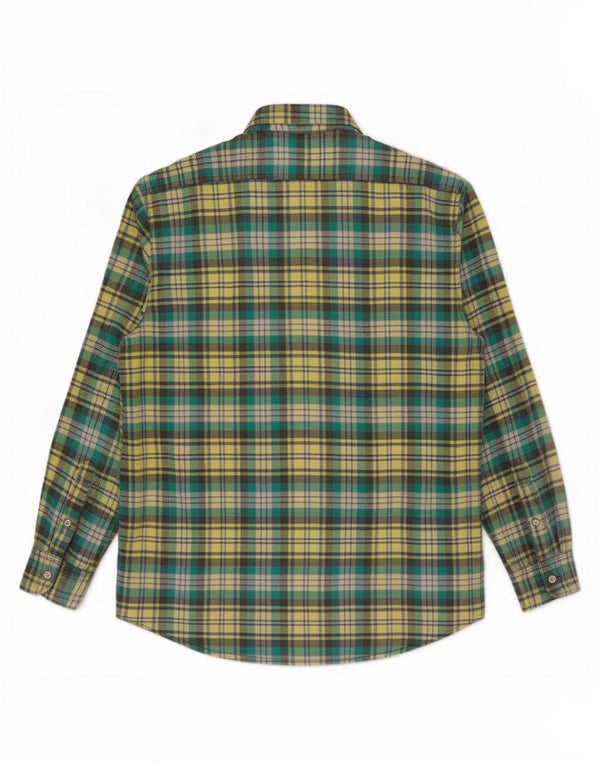 vintage Mens Regular Fit Flanelle Chemise Moyen Vert Plaid Coton