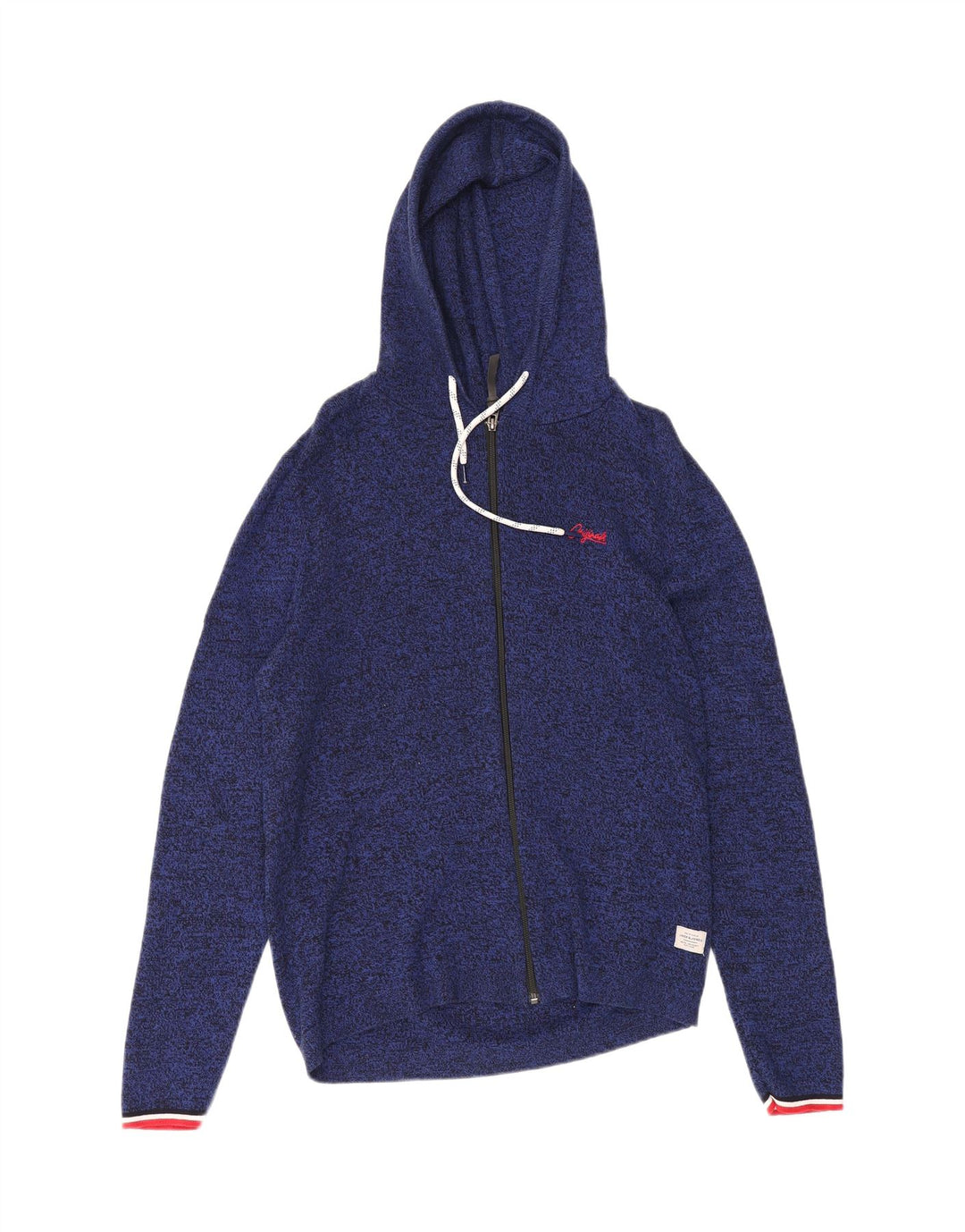 JACK & JONES Suéter masculino com capuz e zíper, algodão manchado azul médio