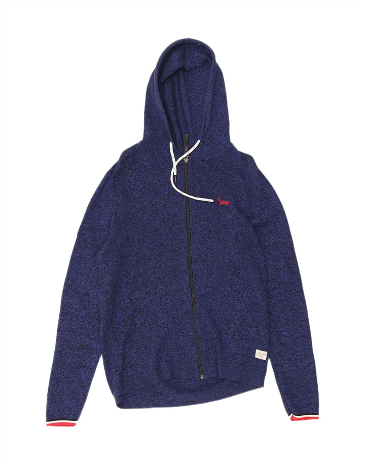 JACK & JONES Suéter masculino com capuz e zíper, algodão manchado azul médio