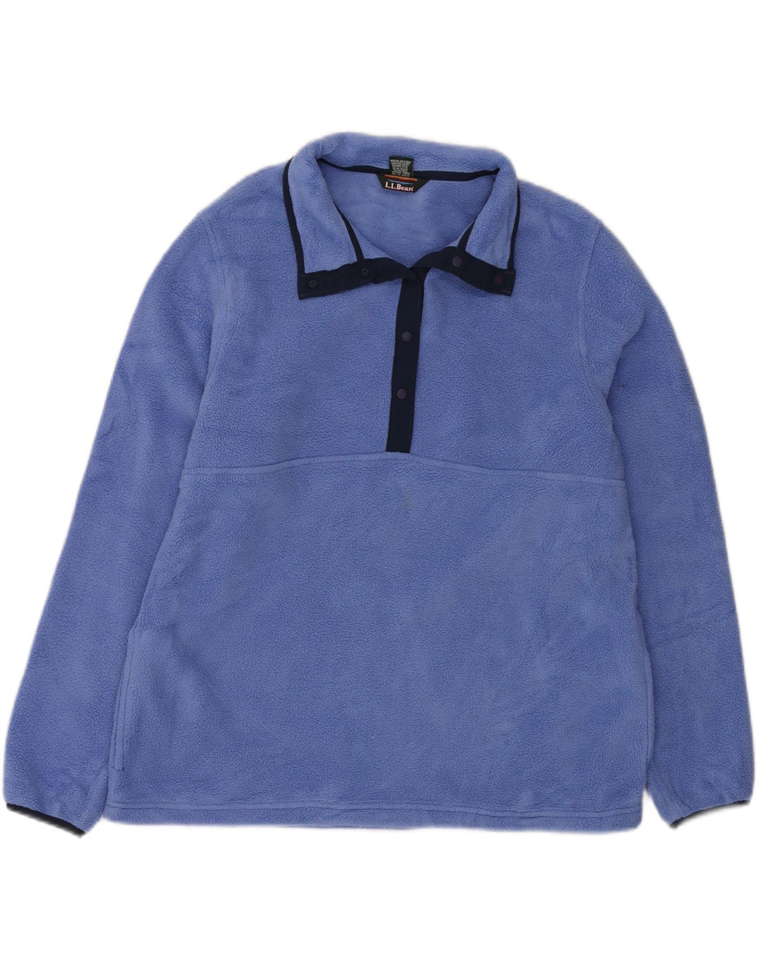 L.L.BEAN Womens Button Neck Fleece Jumper UK 14 Medium Blue Polyester