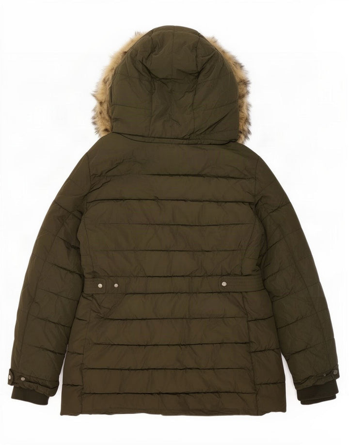 Zara Γυναικείο μπουφάν με κουκούλα UK 16 Large Khaki Polyester