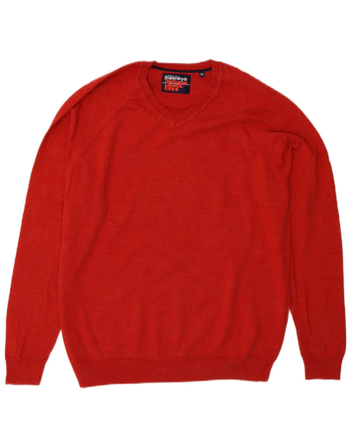 Superdry Mens V-Neck Jumper Sweater XL Red Cotton
