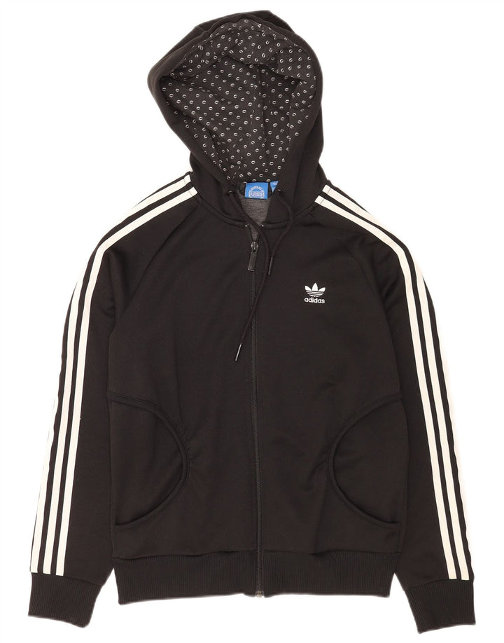 Adidas Womens Graphic Zip Hoodie Sweater UK 12 Medium Black Polyester