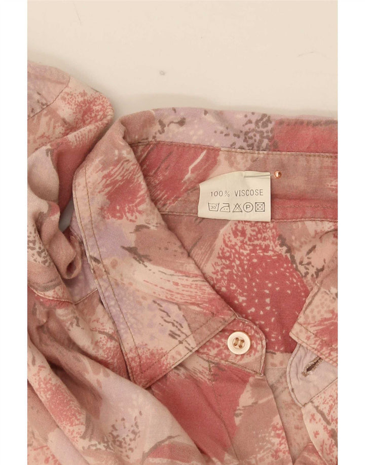 Vintage Herren-Kurzarmhemd mit abstraktem Muster, mittelrosa Viskose