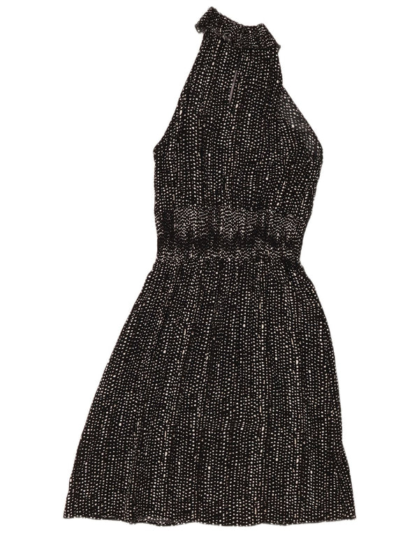 Marks & Spencer Womens Halter Dress UK 10 Small Black Spotted Viscose