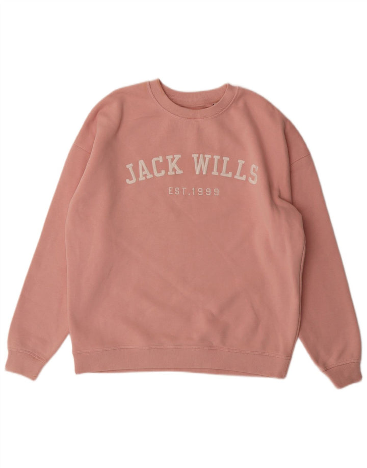 JACK WILLS Womens Oversized Graphic Sweatshirt Jumper UK 8 Small Pink