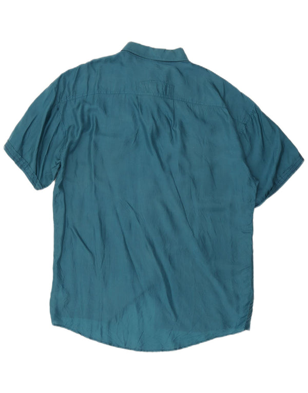 Vintage Mens Short Sleeve Shirt Size 41/42 16 1/2 Large Blue Silk