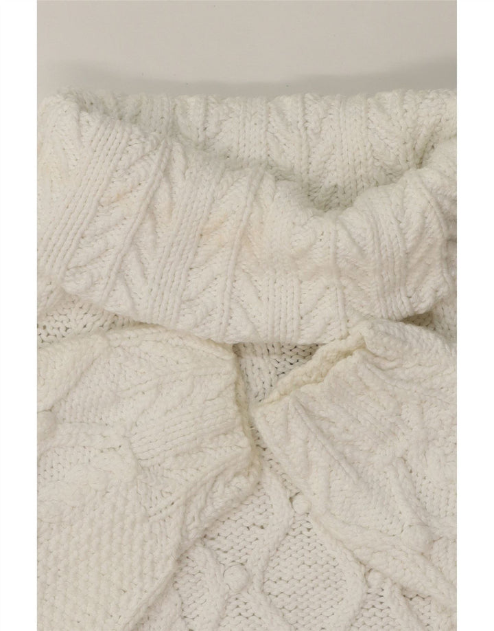 VINTAGE Womens Roll Neck Jumper Sweater UK 14 Medium White Cotton Vintage Vintage and Second-Hand Vintage from Messina Hembry 