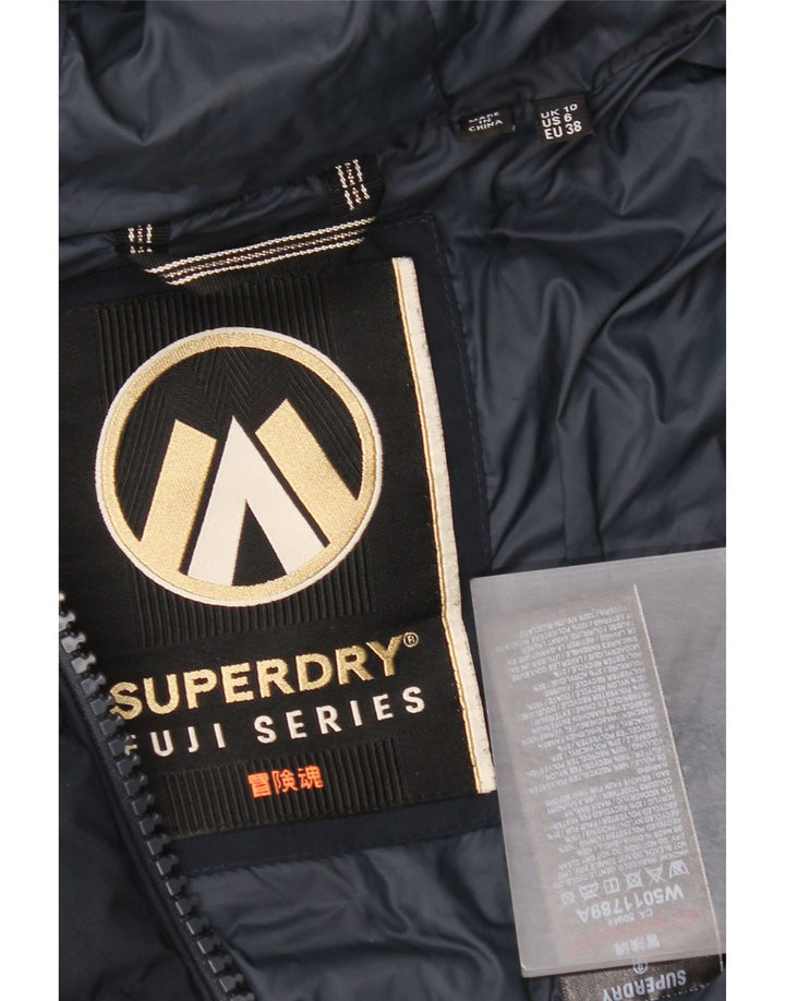 Superdry Womens Hooded Padded Coat UK 10 Small Navy Blue Polyester