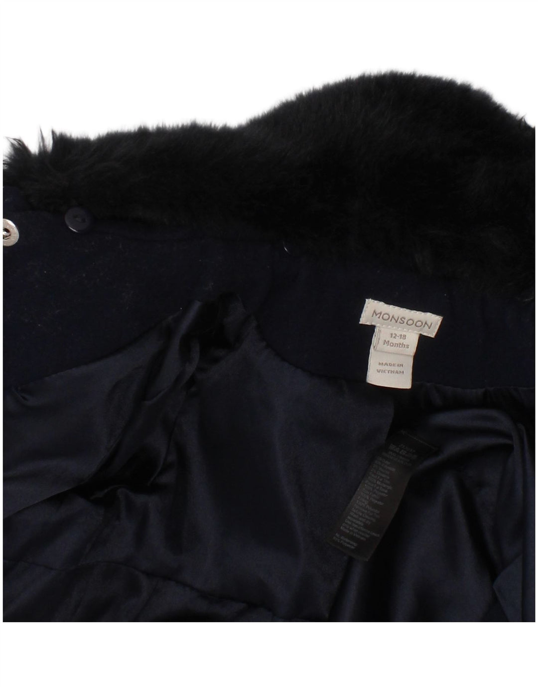 MONSOON Baby Girls Overfrakke 12-18 måneder Navy Blue Polyester