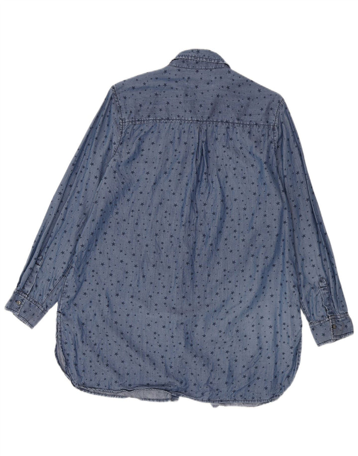 Marks & Spencer Womens Longline Abstract Pattern Shirt UK 16 Large Blue