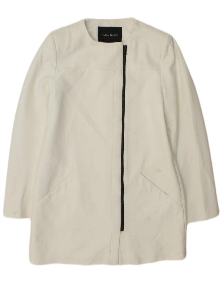 Giacca blazer lunga da donna Zara UK 14 poliestere bianco medio