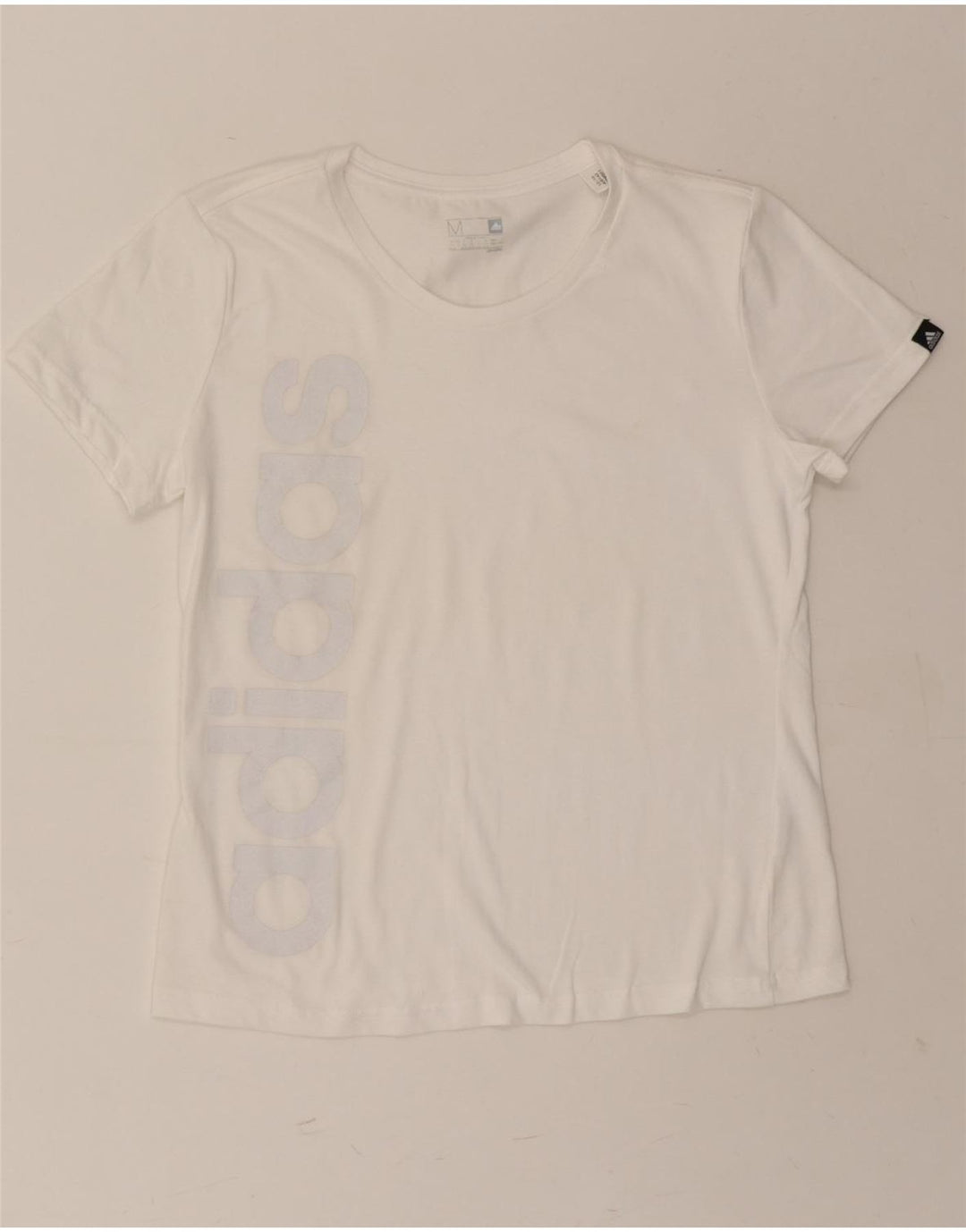 ADIDAS Womens Graphic T-Shirt Top UK 12/14 Medium White Polyester Vintage Adidas and Second-Hand Adidas from Messina Hembry 